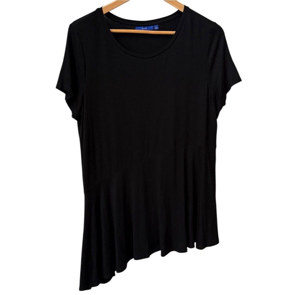 Apt. 9 Short Sleeve Uneven Hem Flowy Loose Fit Black Tunic Top. Large. NEW.